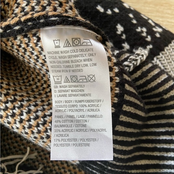 Attitudes by Renee Cardigan Sweater Fringe Black White Funky Whimsical Eclectic - Picture 7 of 9